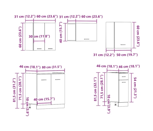 Mueble de cocina 11 piezas madera contrachapada madera vieja