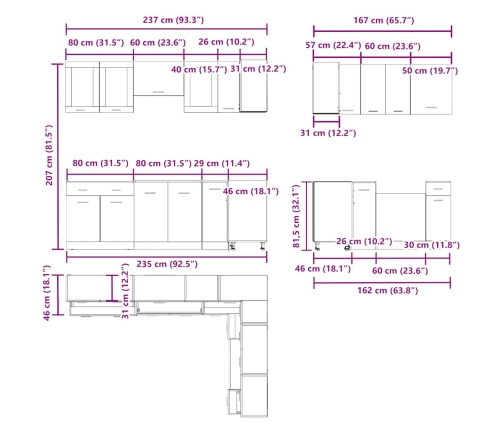 Set de muebles cocina 11 pzas madera ingeniería roble artesanal