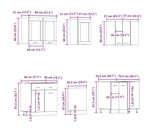 Set de muebles cocina 11 pzas madera ingeniería roble artesanal