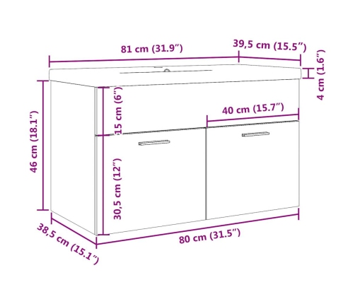 Juego de muebles de baño 2 piezas madera ingeniería envejecida