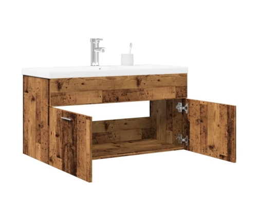 Mueble baño con lavabo integrado madera envejecida