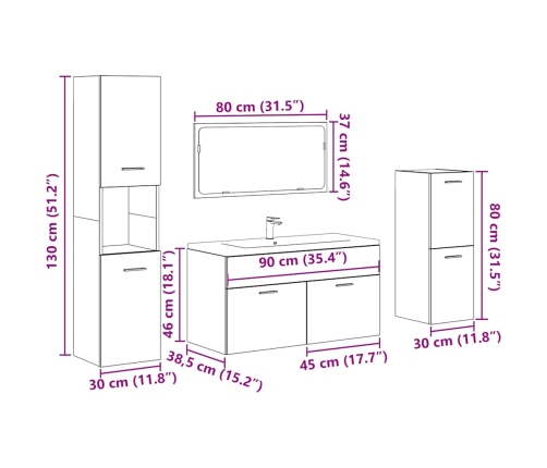 Juego de muebles de baño 4 piezas madera ingeniería envejecida