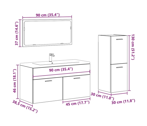 Juego de muebles de baño 3 piezas madera ingeniería envejecida