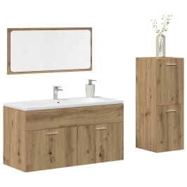 Juego de muebles baño 3 piezas madera ingeniería roble artisan