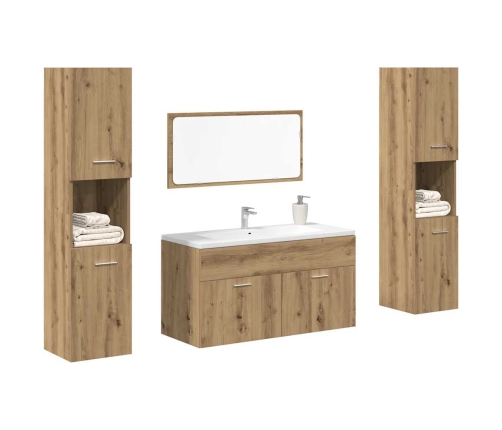 Juego de muebles baño 4 piezas madera ingeniería roble artisan