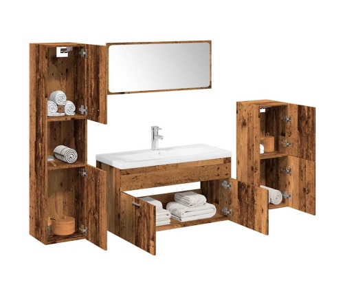 Juego de muebles de baño 5 piezas madera ingeniería envejecida