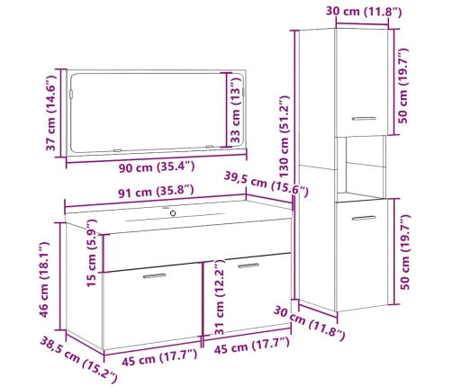 Juego de muebles de baño 4 piezas madera ingeniería envejecida