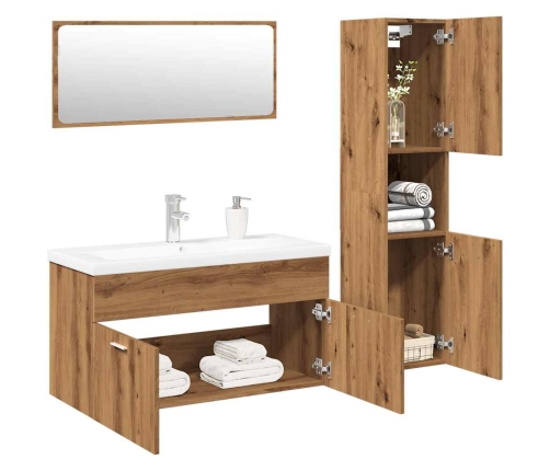 Juego de muebles baño 4 piezas madera ingeniería roble artisan