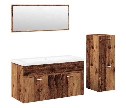 Juego de muebles de baño 4 piezas madera ingeniería envejecida