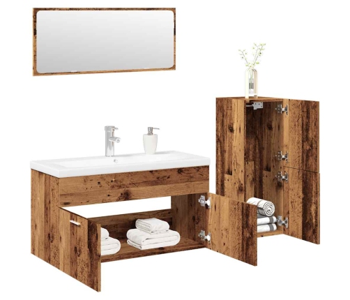 Juego de muebles de baño 4 piezas madera ingeniería envejecida