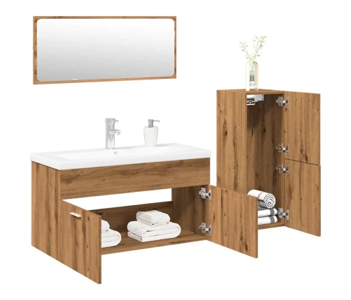 Juego de muebles baño 4 piezas madera ingeniería roble artisan