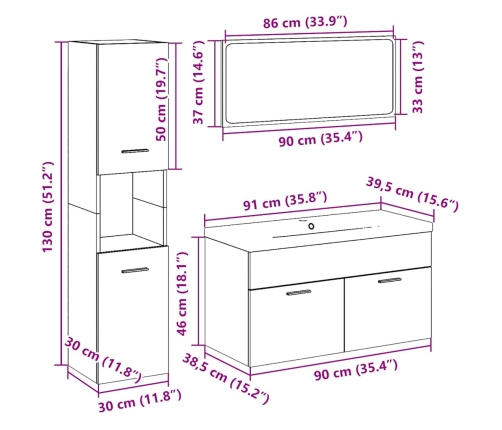 Juego de muebles de baño 5 piezas madera ingeniería envejecida