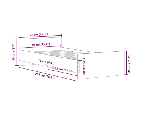 Estructura de cama sin colchón madera de ingeniería roble