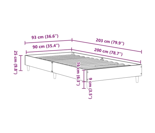 Estructura de cama sin colchón madera marrón roble 90x200 cm