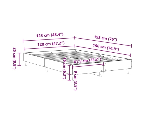 Estructura de cama sin colchón roble ahumado 120x190 cm madera