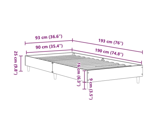 Estructura de cama sin colchón madera blanca 90x190 cm