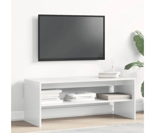 Mueble de TV madera contrachapada blanco brillante 100x40x40 cm