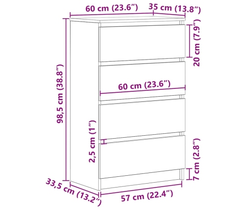 Aparador de madera ingeniería madera envejecida 60x35x98,5cm