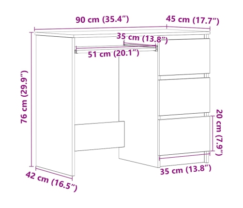 Escritorio de madera contrachapada madera vieja 90x45x76 cm