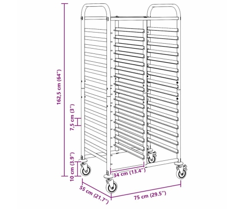 Carro con bandejas y 32 contenedores GN 75x55x162,5 cm