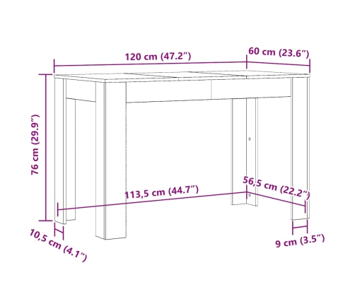 Mesa de comedor de madera ingeniería roble negro 120x60x76 cm