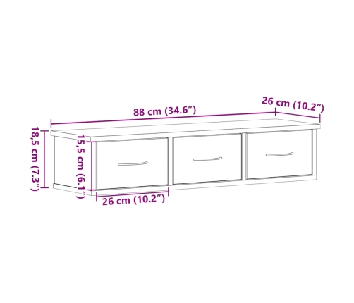 Armario de pared roble negro 88x26x18,5 cm madera de ingeniería