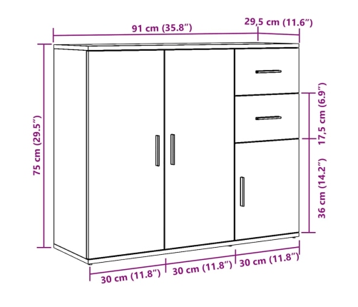 Aparador roble negro 91x29,5x75 cm madera de ingeniería