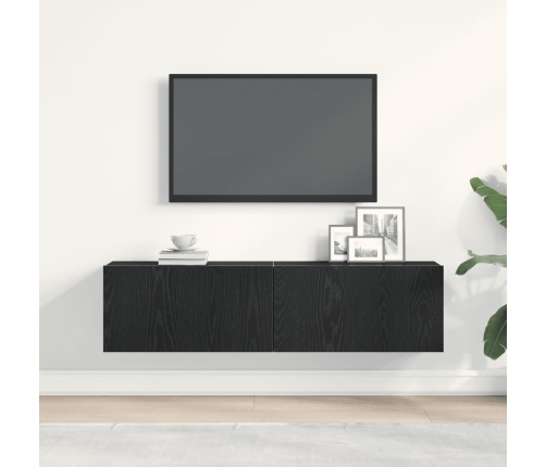 Mueble de TV de madera de roble negro 120x30x30,5 cm