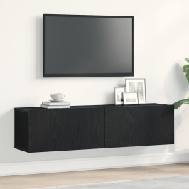 Mueble de TV de madera de roble negro 120x30x30,5 cm