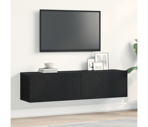 Mueble de TV de madera de roble negro 120x30x30,5 cm