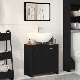 Mueble de baño con espejo de madera de ingeniería roble negro