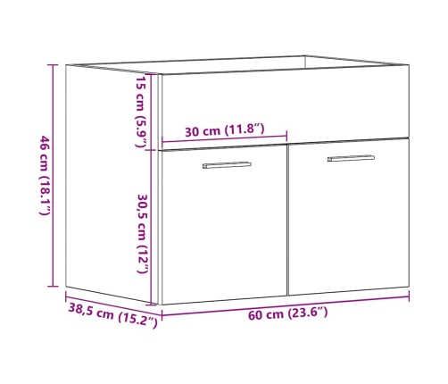 Mueble de baño para lavabo de roble negro 60x38,5x46 cm