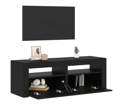 Mueble de TV con luces LED roble negro 120x35x40 cm