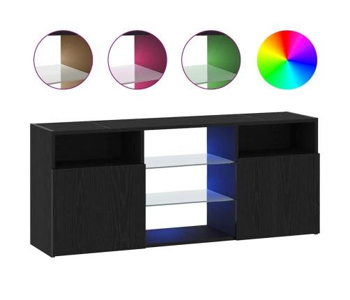 Mueble de TV con luces LED roble negro 120x30x50 cm