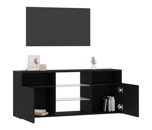 Mueble de TV con luces LED roble negro 120x30x50 cm