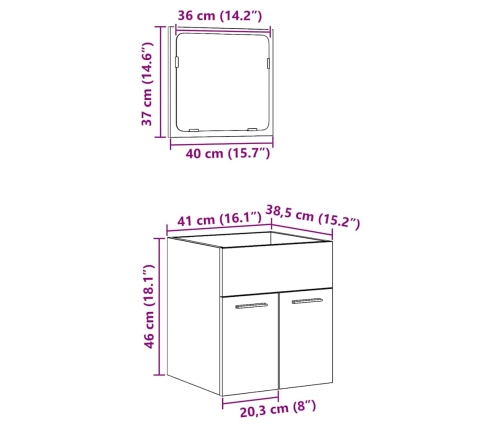 Juego de muebles de baño 2 piezas madera ingeniería envejecida