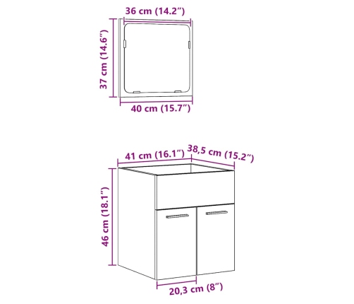 Juego de muebles baño 2 piezas madera ingeniería roble artisan