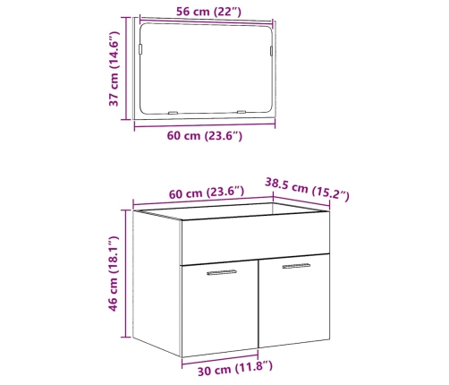 Juego de muebles de baño 2 piezas madera ingeniería envejecida