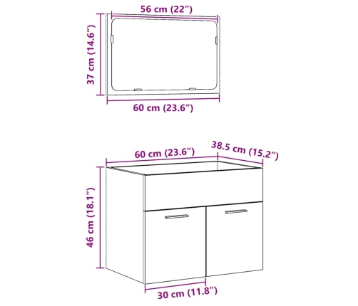 Juego de muebles baño 2 piezas madera ingeniería roble artisan