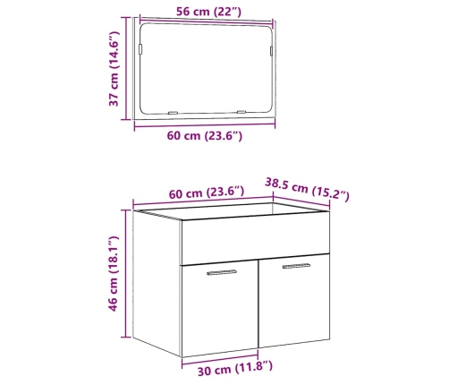 Juego de muebles de baño 2 pzas roble negro Madera ingeniería