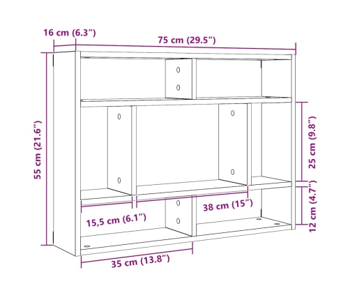 Estante de pared de madera vieja 75x16x55 cm Madera ingeniería