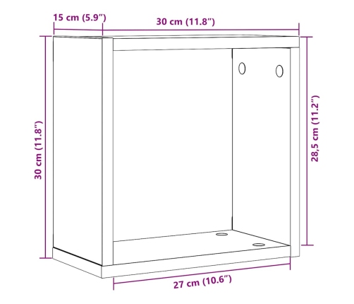 Estantes cubo de pared 2 uds madera roble negro 30x15x30 cm