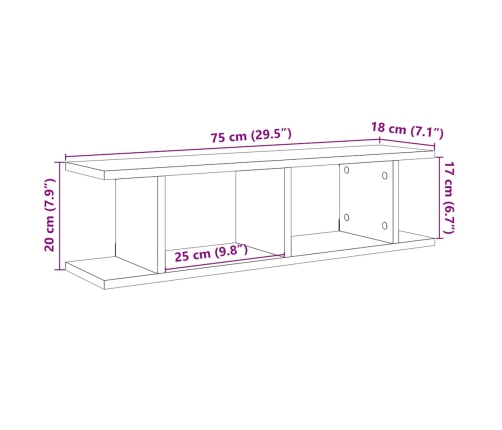 Estantes de pared 2uds roble negro 75x18x20cm madera ingeniería