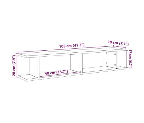 Estante pared 2uds madera ingeniería roble negro 105x18x20cm