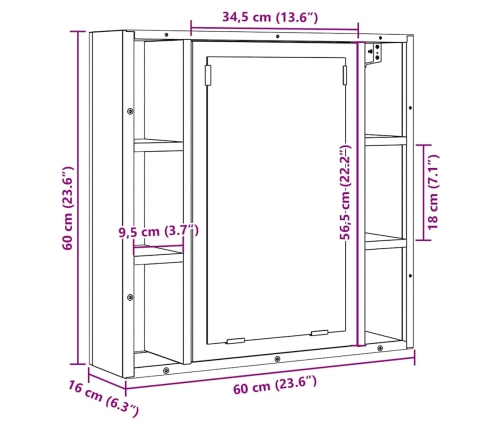 Mueble de baño con espejo de madera antigua 60x16x60 cm