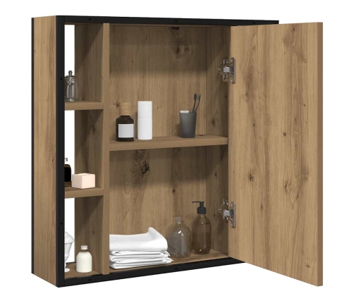 Mueble de baño con espejo de roble artesanal 60x16x60 cm