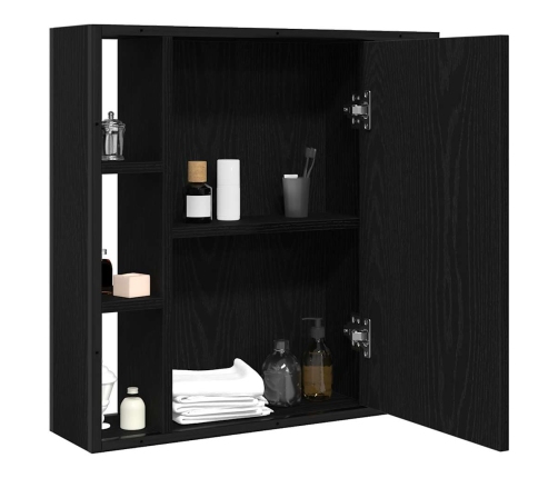 Armario de baño con espejo de madera de roble negro 60x16x60 cm