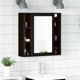 Armario de baño con espejo de madera de roble negro 60x16x60 cm