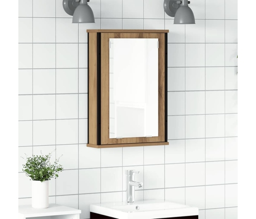 Mueble de baño con espejo de roble artesanal 42x12x60 cm