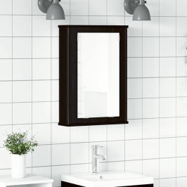 Armario con espejo para baño de madera roble negro 42x12x60 cm